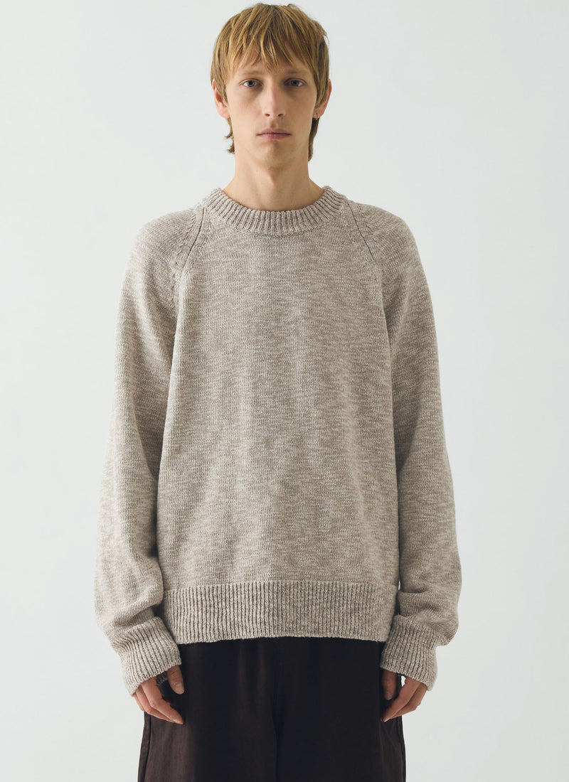 Linen Cotton Crew Neck Sweater | Natural