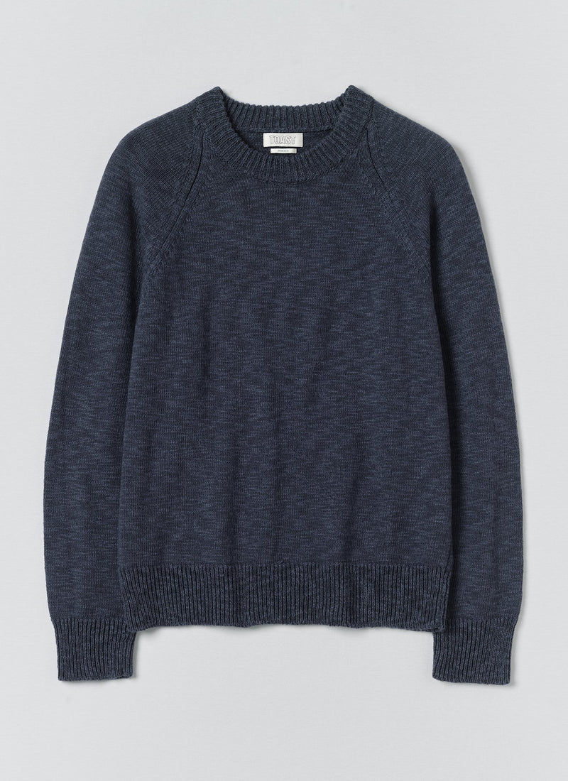 Linen Cotton Crew Neck Sweater | Denim Blue
