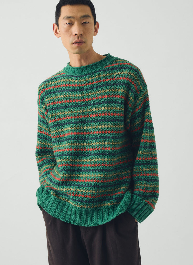 Tucking Stripe Wool Cotton Sweater | Green Multi