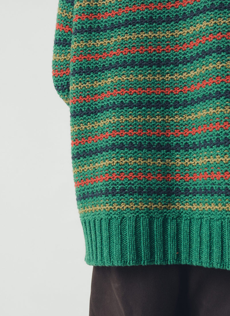 Tucking Stripe Wool Cotton Sweater | Green Multi