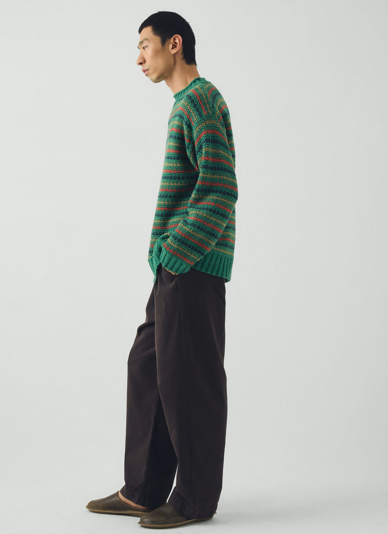 Tucking Stripe Wool Cotton Sweater | Green Multi