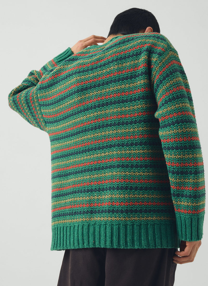 Tucking Stripe Wool Cotton Sweater | Green Multi