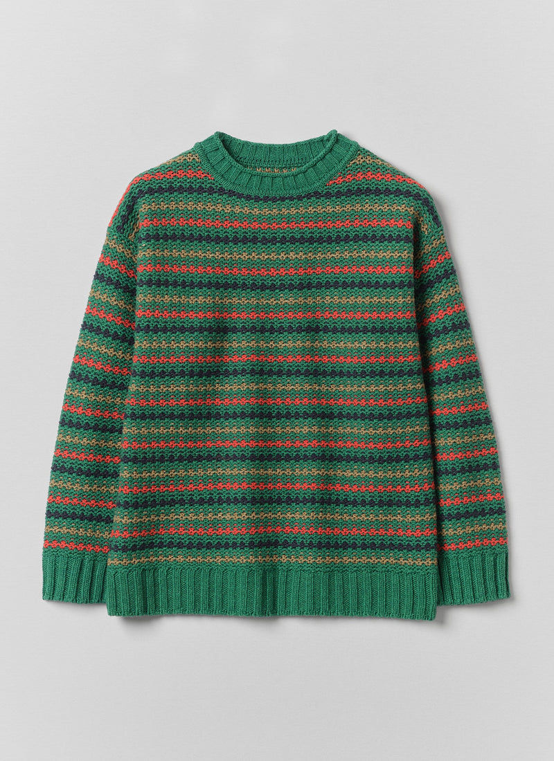 Tucking Stripe Wool Cotton Sweater | Green Multi