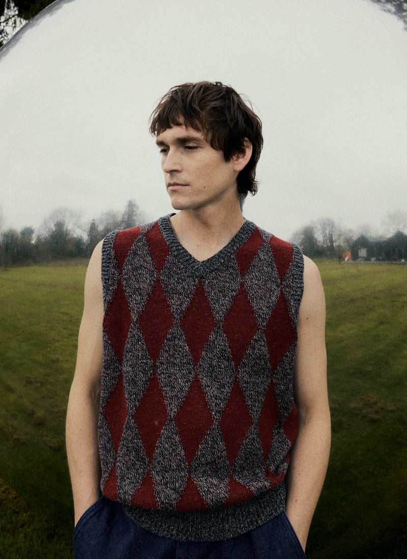 Totem Wool Cotton Knitted Tank | Navy/Red