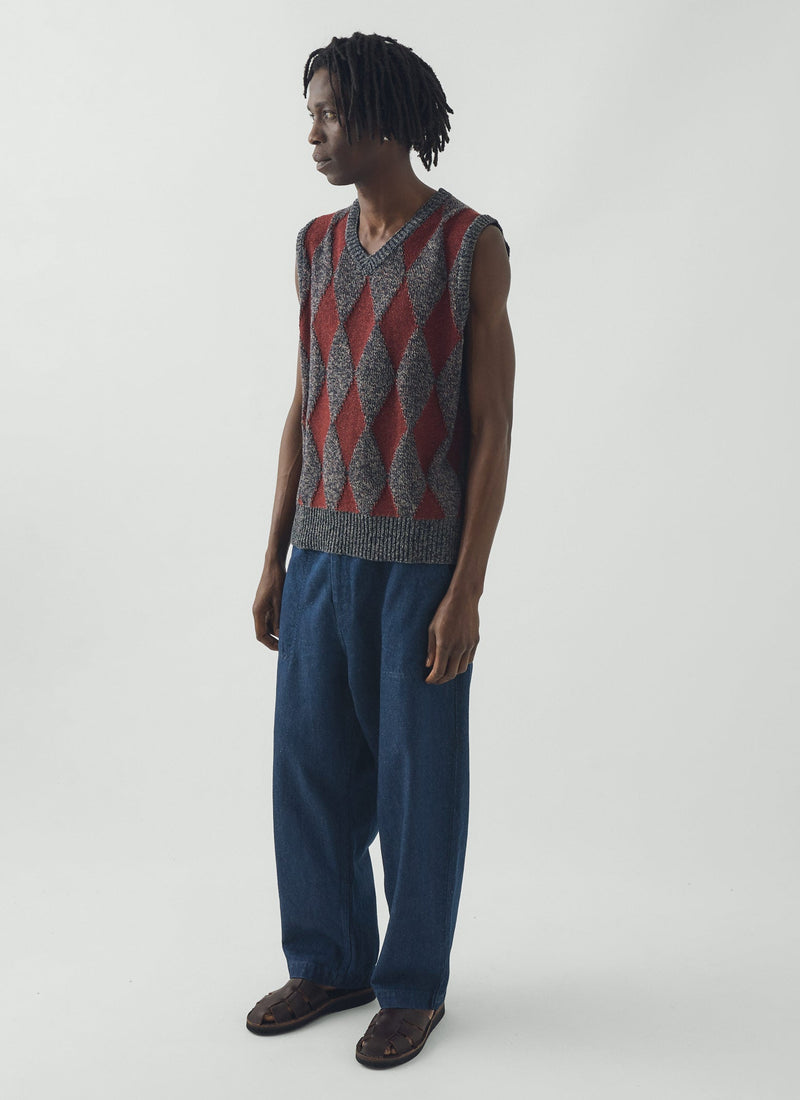 Totem Wool Cotton Knitted Tank | Navy/Red