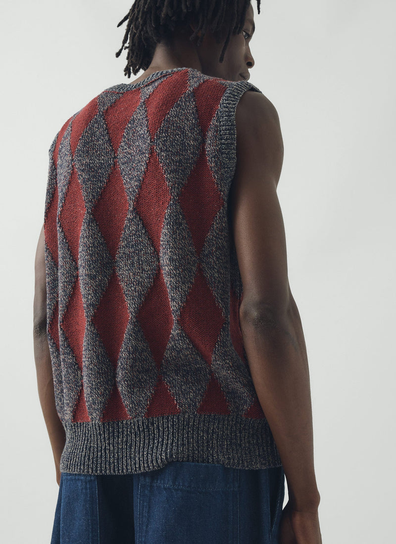 Totem Wool Cotton Knitted Tank | Navy/Red
