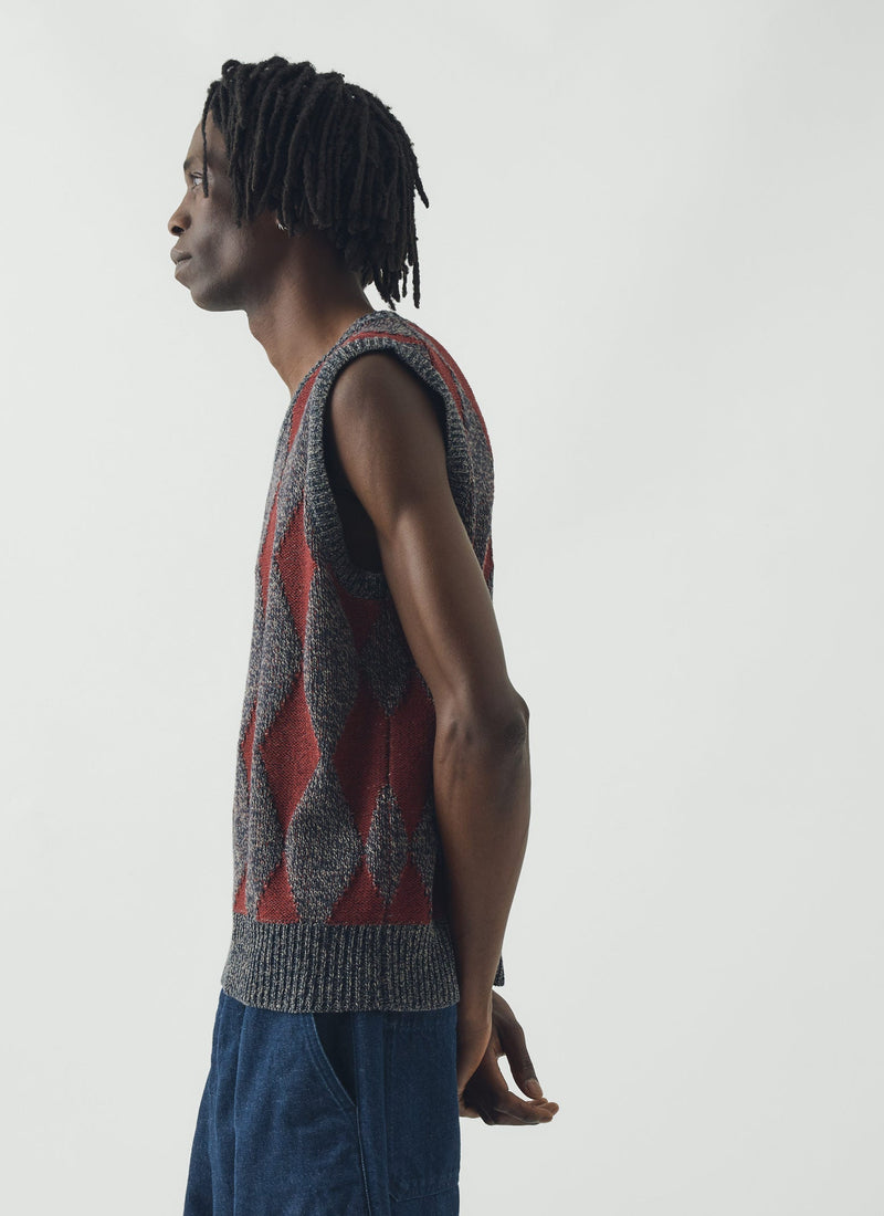 Totem Wool Cotton Knitted Tank | Navy/Red