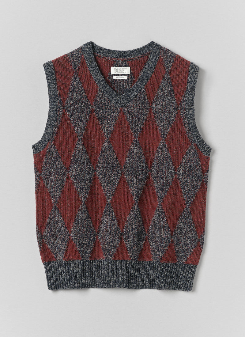 Totem Wool Cotton Knitted Tank | Navy/Red