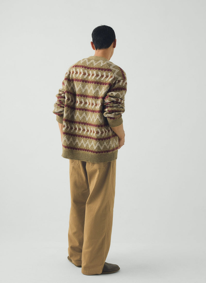 Wool Cotton Jacquard Cardigan | Sand/Multi