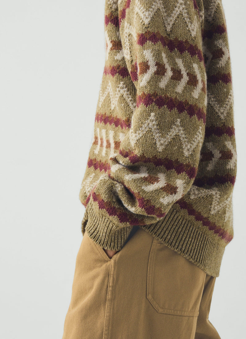 Wool Cotton Jacquard Cardigan | Sand/Multi