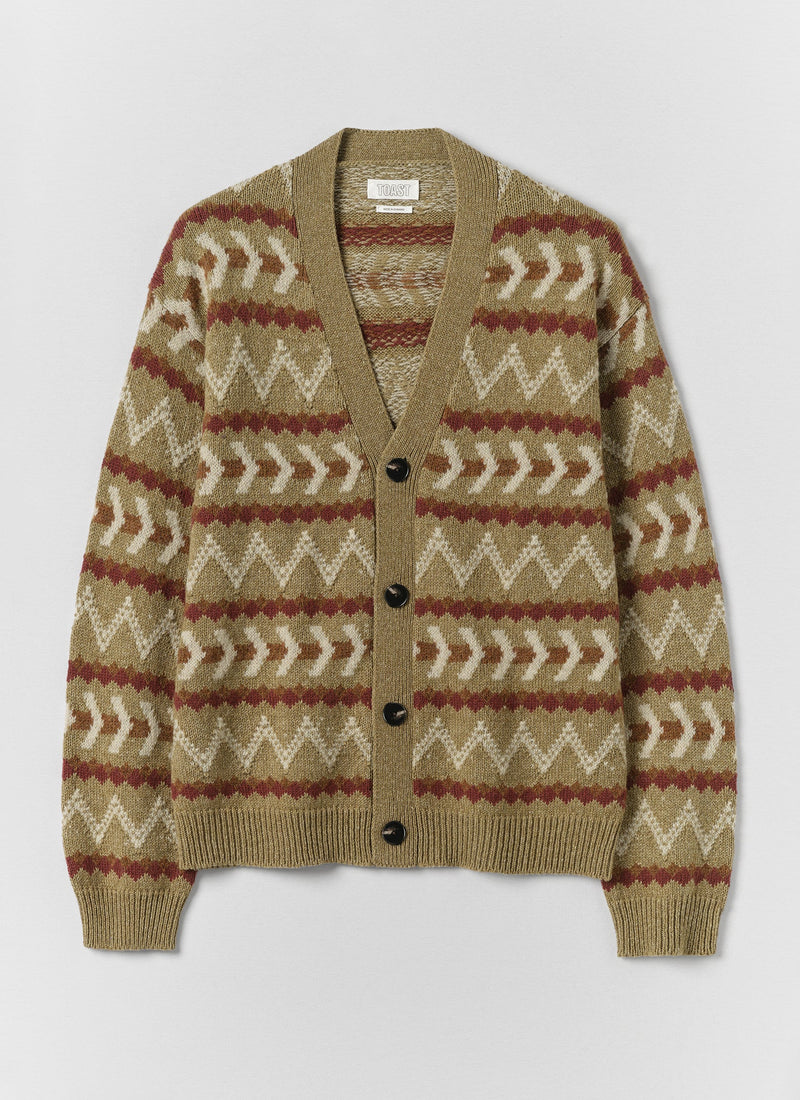 Wool Cotton Jacquard Cardigan | Sand/Multi