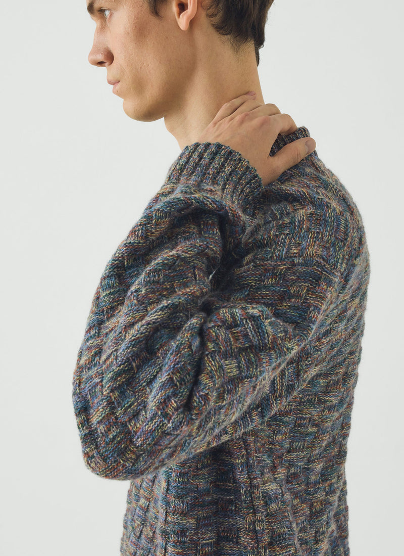 Textured Marled Wool Sweater | Shadow Blue Multi