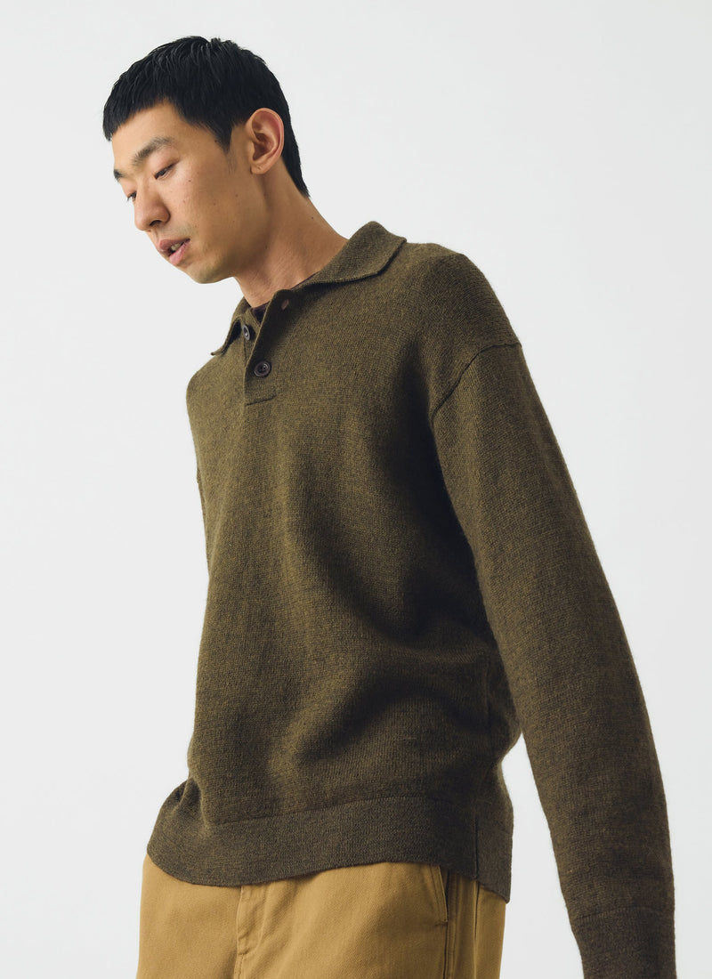 Wool Alpaca Polo Sweater | Bronze Green