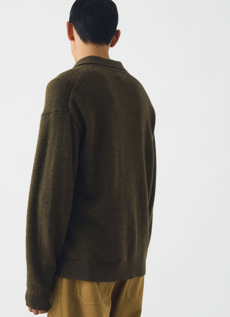 Wool Alpaca Polo Sweater | Bronze Green
