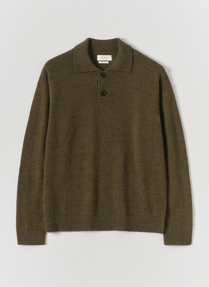 Wool Alpaca Polo Sweater | Bronze Green