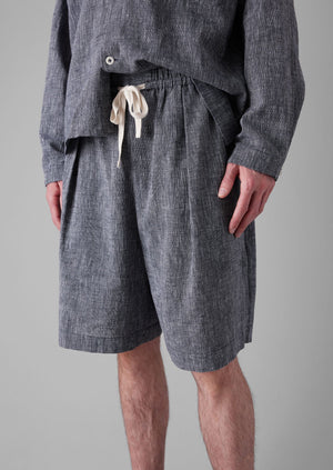 Etched Linen Cotton Drawstring Shorts | Blue Melange