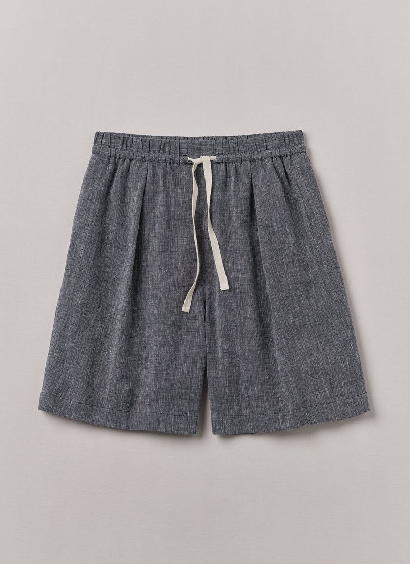 Etched Linen Cotton Drawstring Shorts | Blue Melange