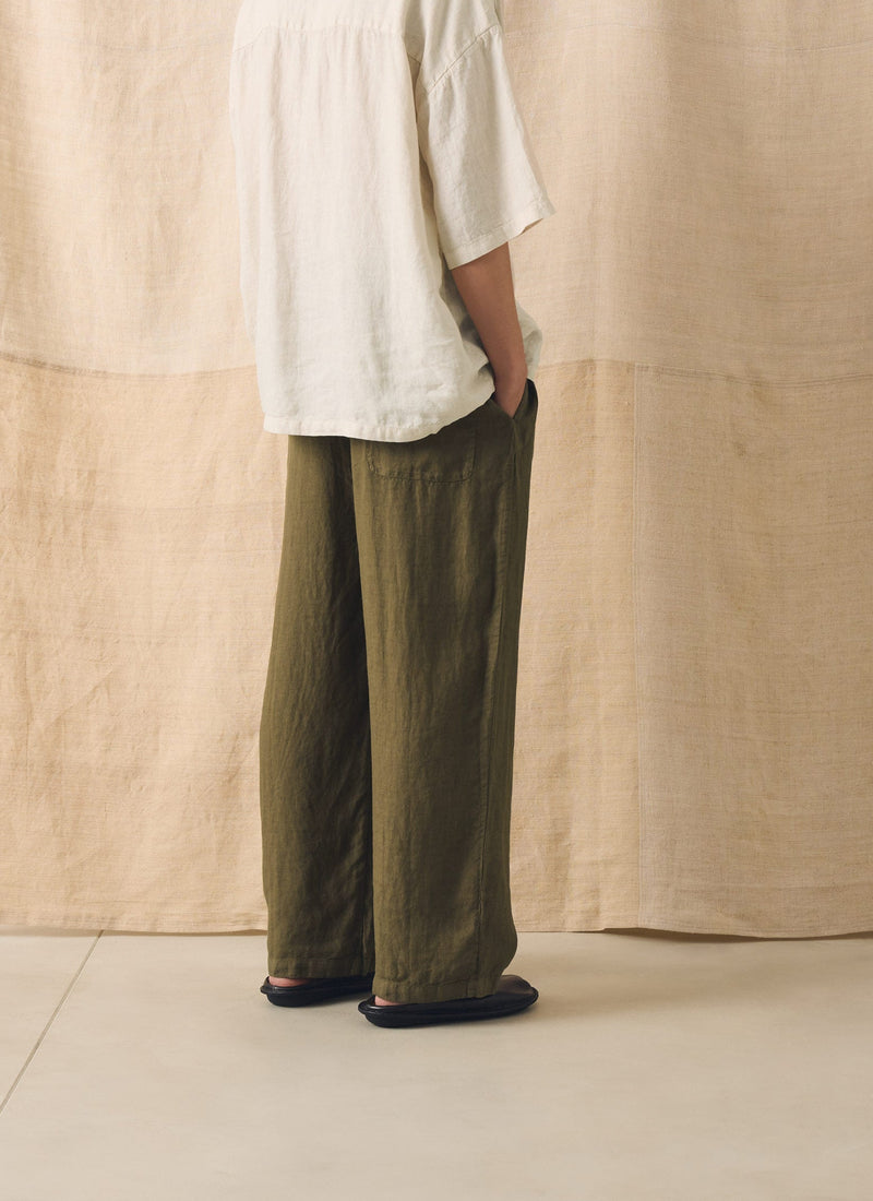 Garment Dyed Linen Drawstring Trousers | Pear