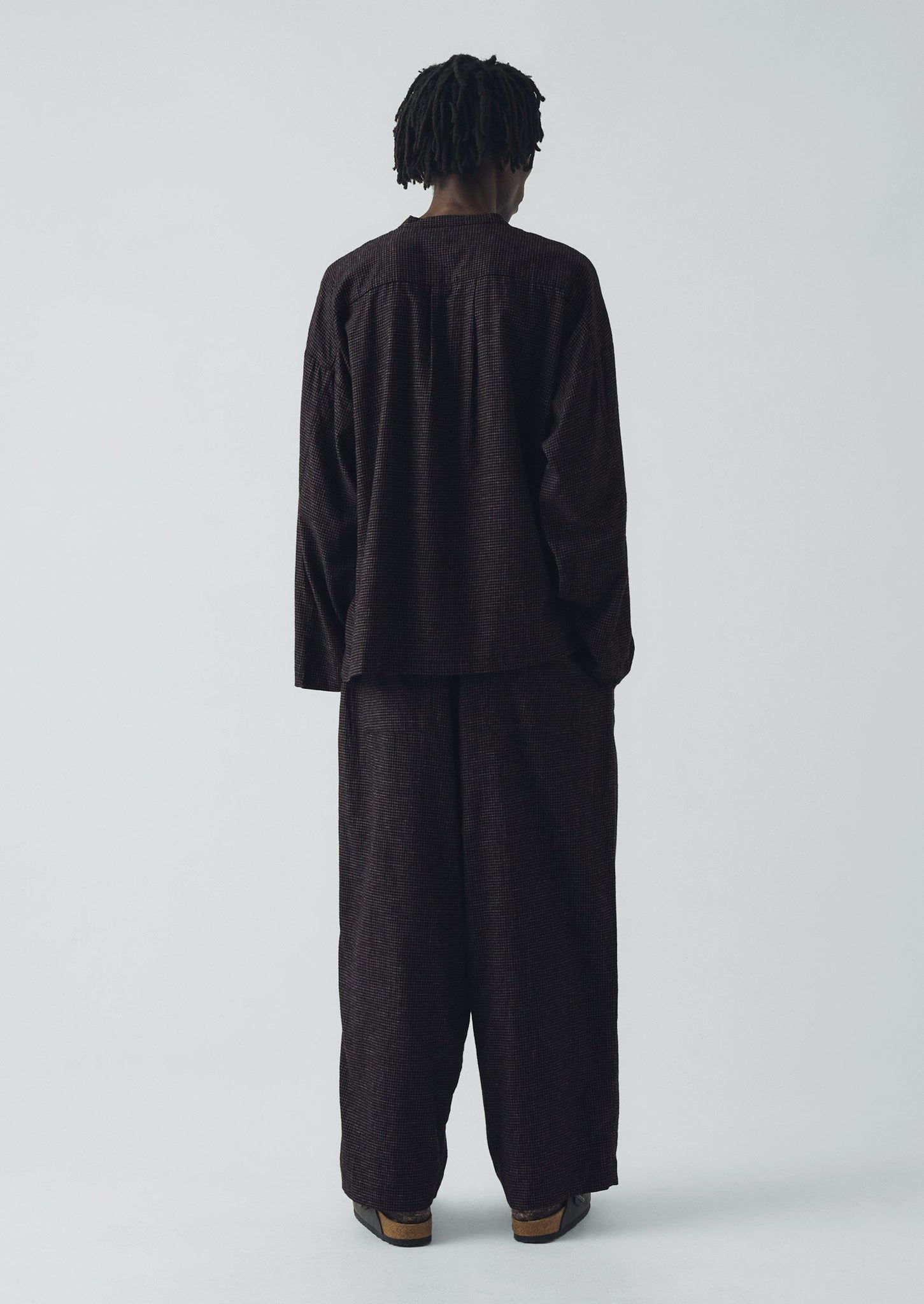 Cotton Cashmere Check Pleated Trousers | Black/Ecru