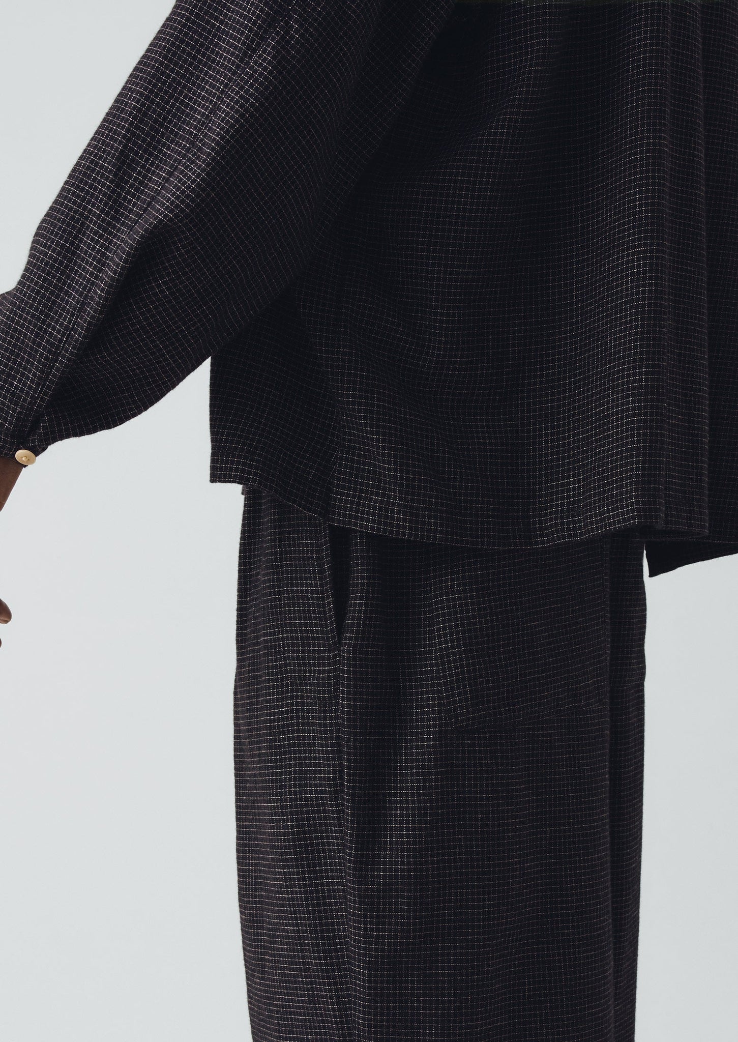 Cotton Cashmere Check Pleated Trousers | Black/Ecru