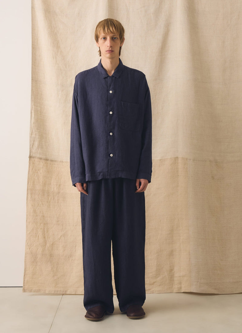 Garment Dyed Linen Drawstring Trousers | Blueberry