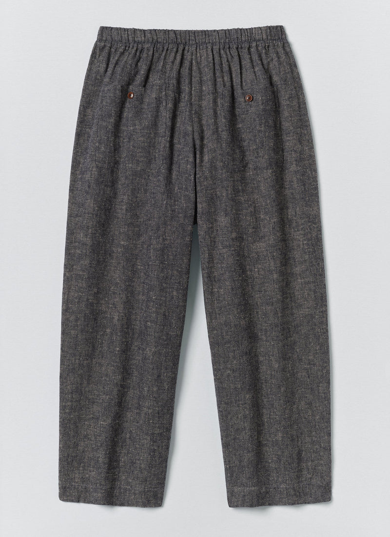 Pleated Linen Cotton Twill Trousers | Navy/Ecru