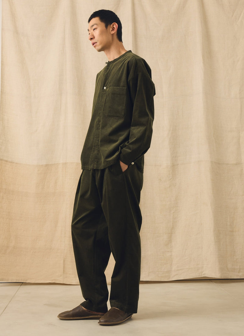 Cord Pleated Trousers | Tent Green
