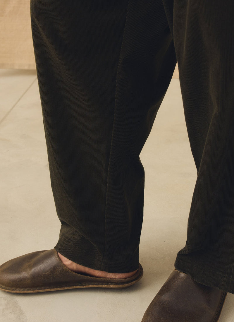 Cord Pleated Trousers | Tent Green