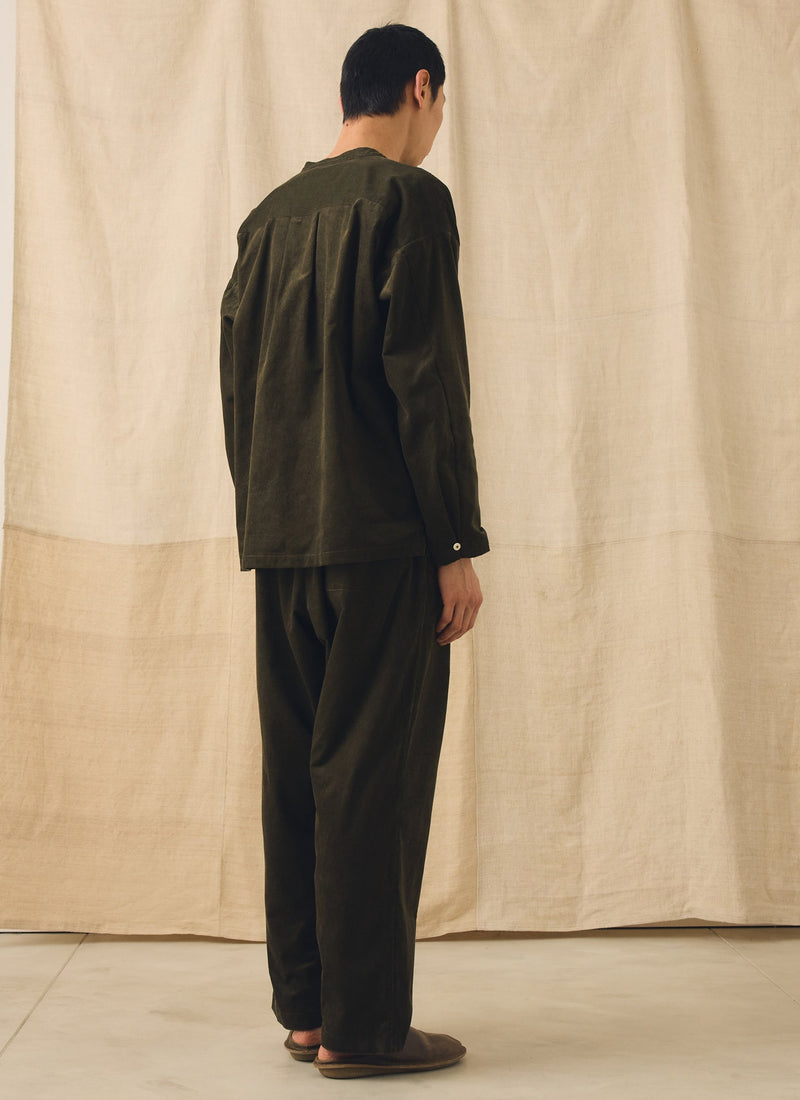 Cord Pleated Trousers | Tent Green