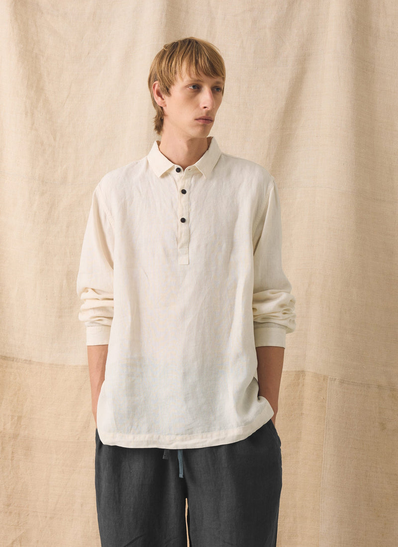 Half Placket Linen Shirt | Parchment