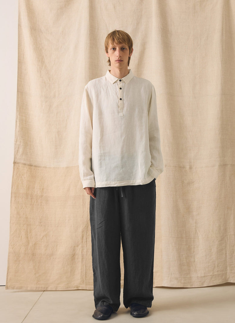 Half Placket Linen Shirt | Parchment