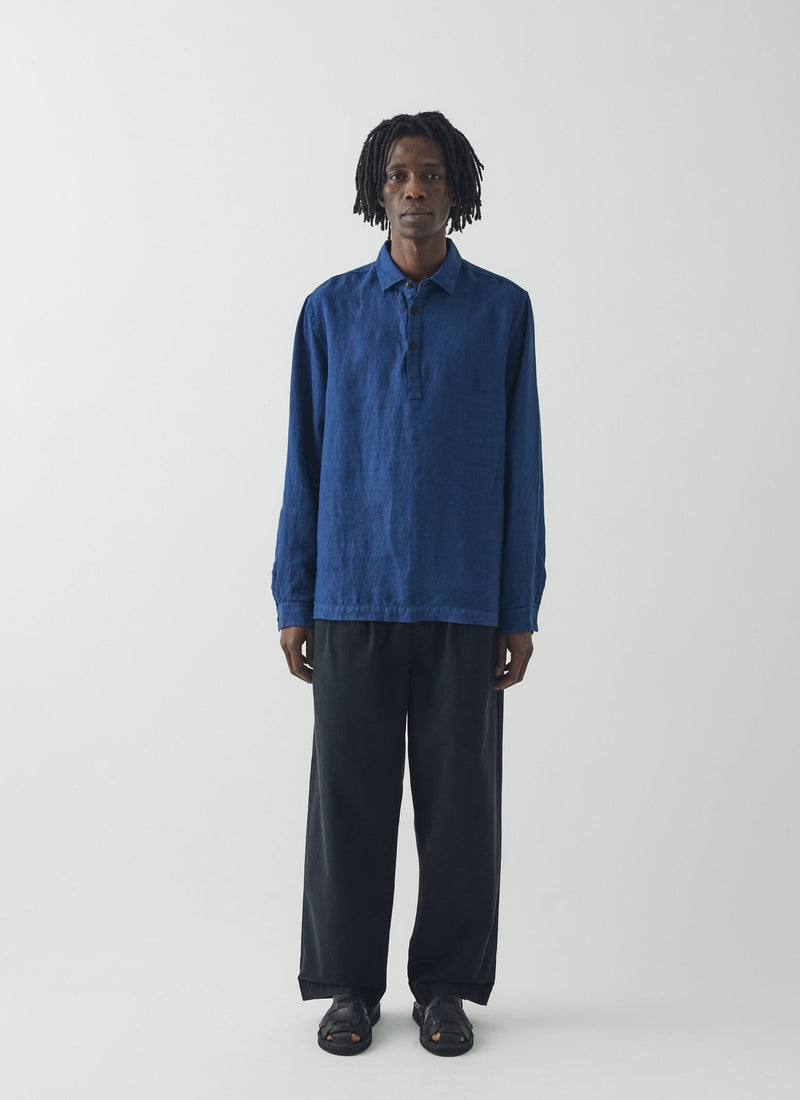 Half Placket Linen Shirt | Cobalt