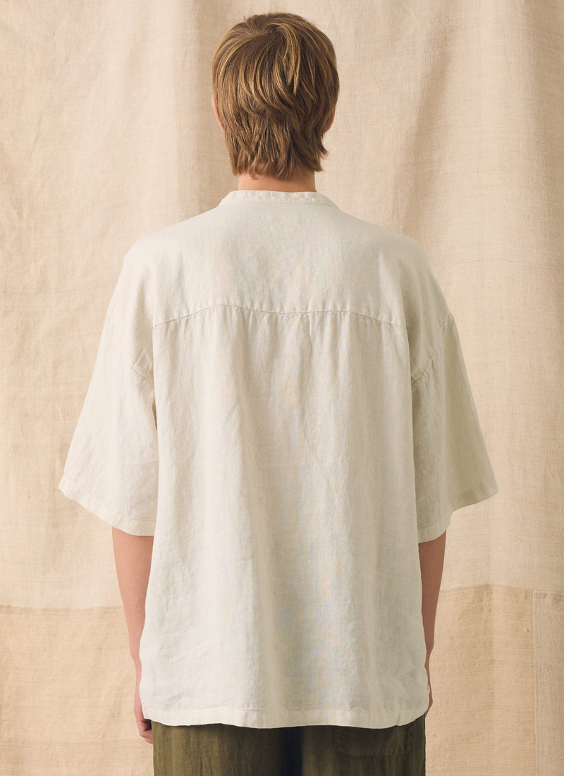 Garment Dyed Linen Grandad Collar Shirt | Oat