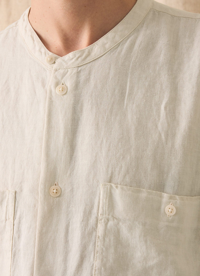 Garment Dyed Linen Grandad Collar Shirt | Oat