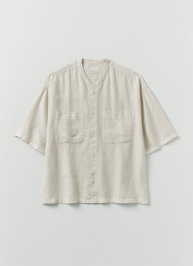 Garment Dyed Linen Grandad Collar Shirt | Oat