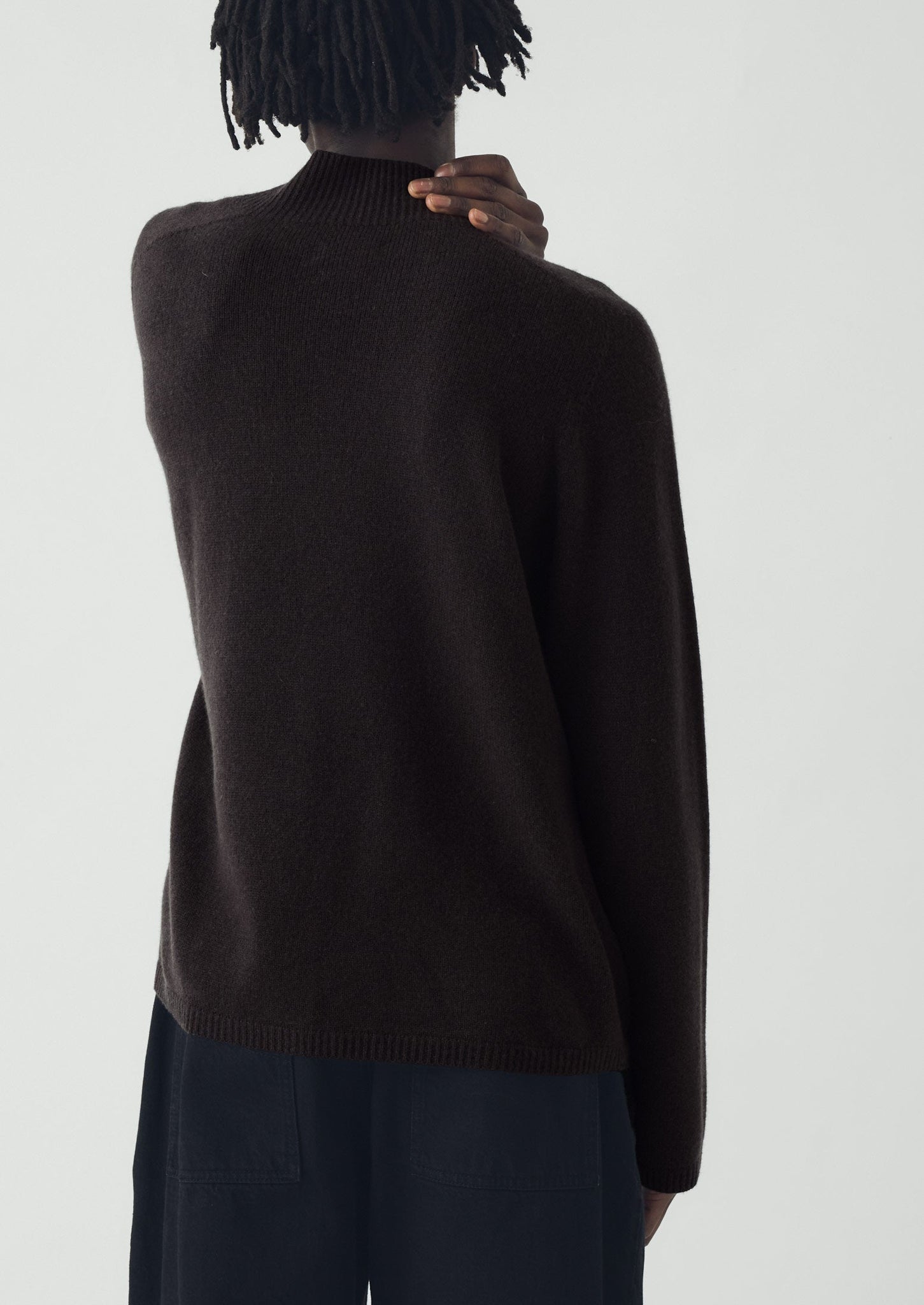 Wool Cashmere High Neck Sweater | Brown Umber