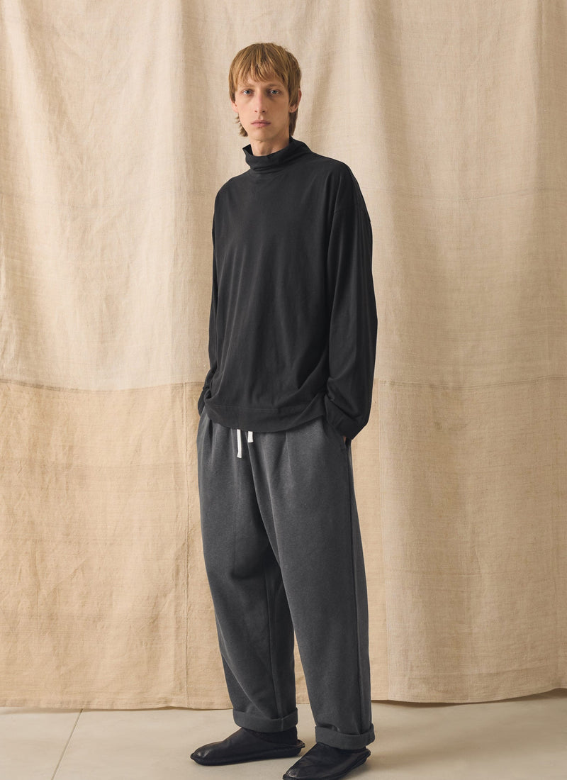 Brushed Cotton High Neck Lounge Top | Soft Charcoal