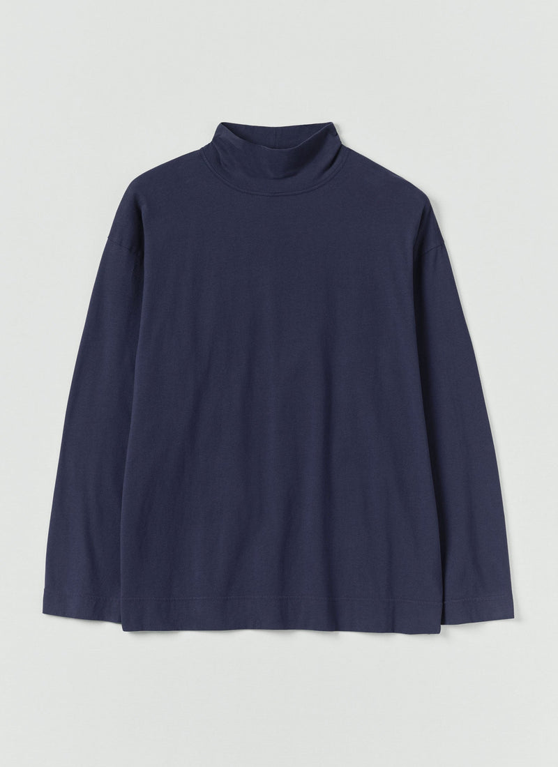 Brushed Cotton High Neck Lounge Top | Ink Blue