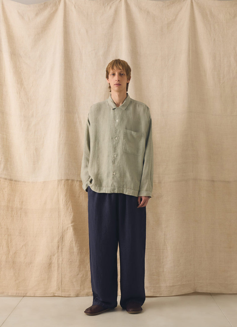Camp Collar Garment Dyed Linen Shirt | Cement