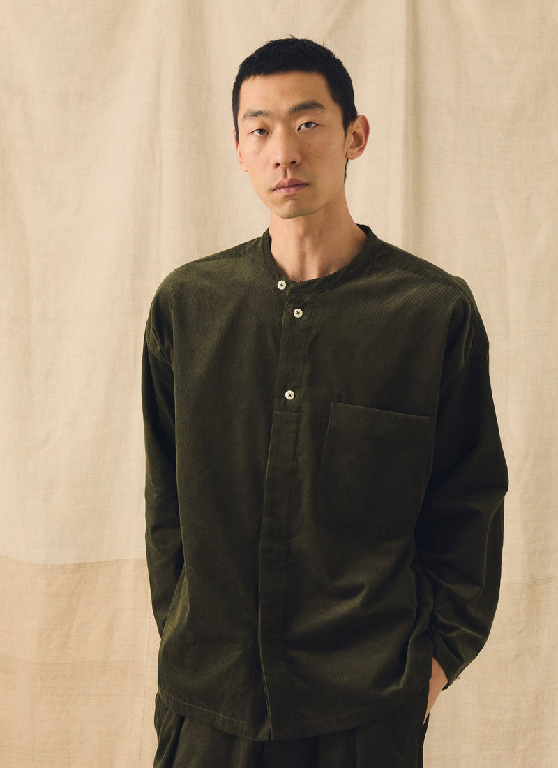 Cord Grandad Collar Shirt | Tent Green