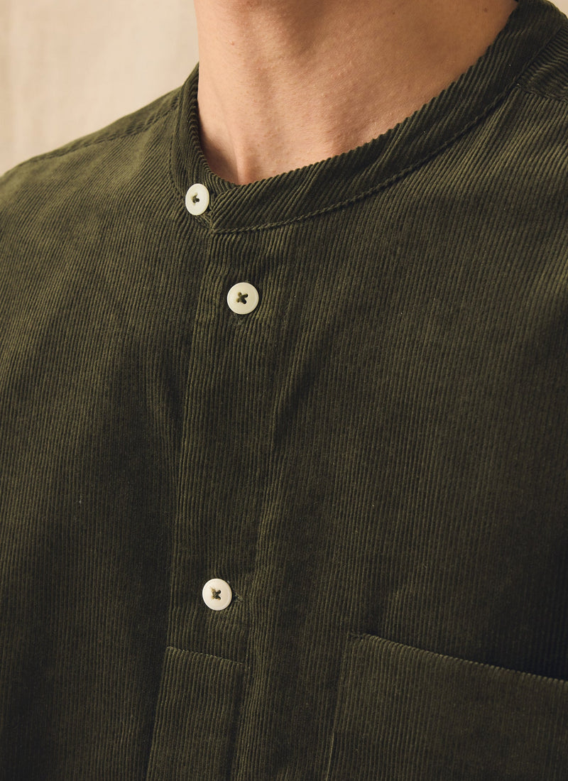 Cord Grandad Collar Shirt | Tent Green