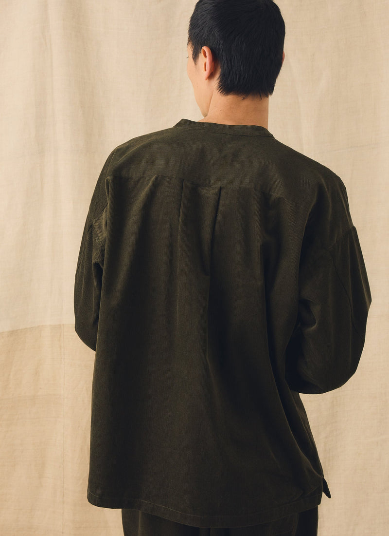 Cord Grandad Collar Shirt | Tent Green