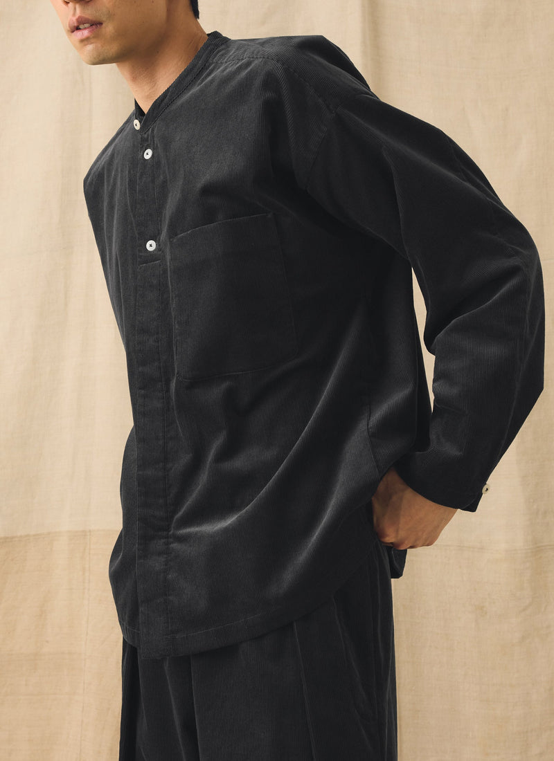 Cord Grandad Collar Shirt | Charcoal