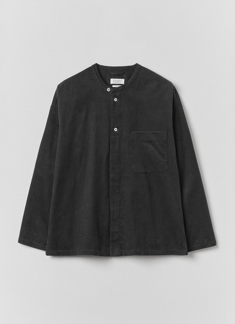 Cord Grandad Collar Shirt | Charcoal