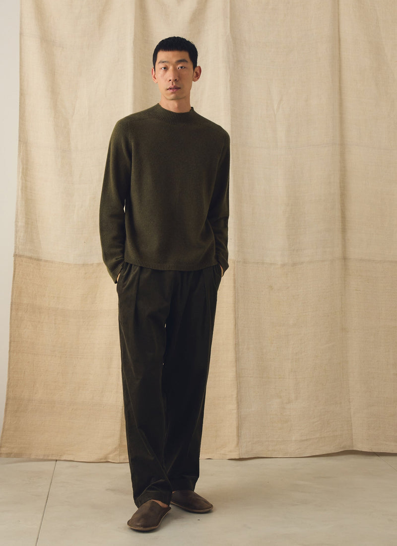 Wool Cashmere High Neck Sweater | Dark Olive