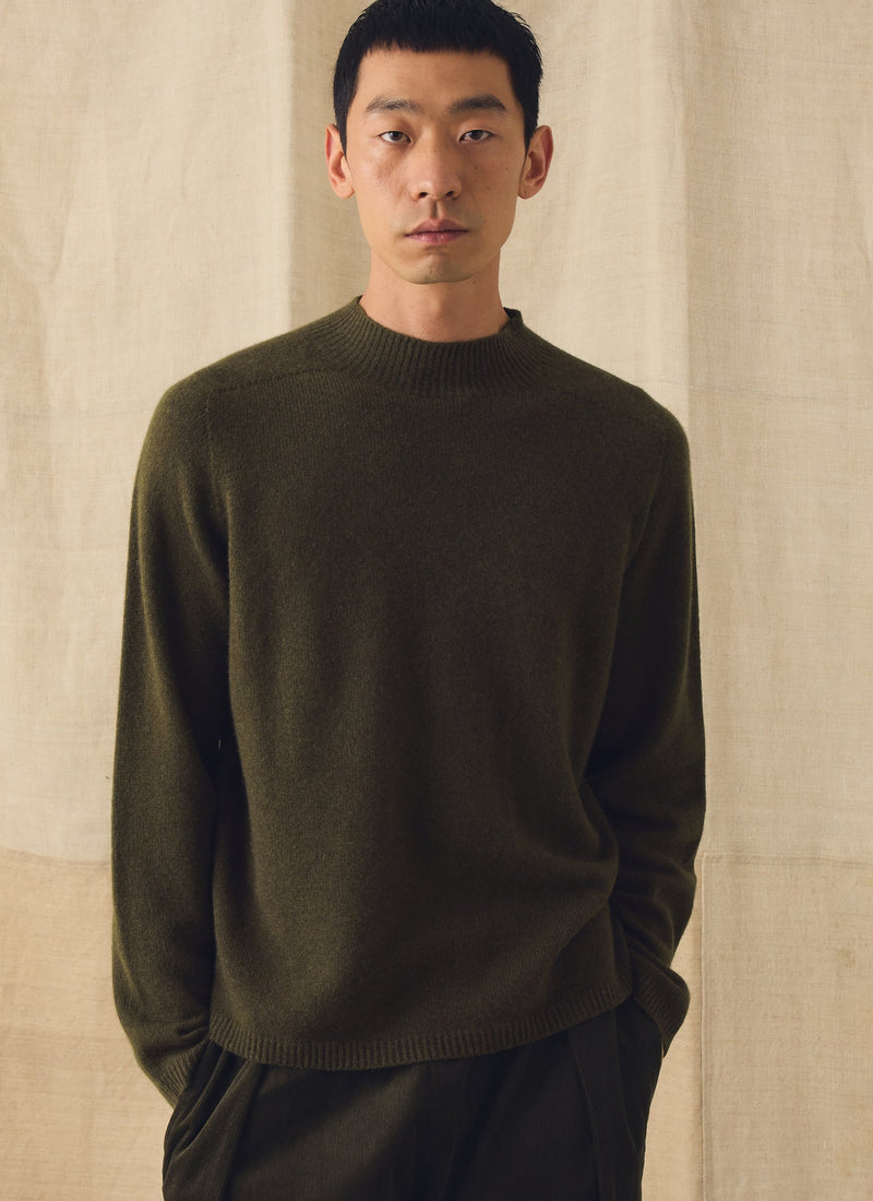 Wool Cashmere High Neck Sweater | Dark Olive