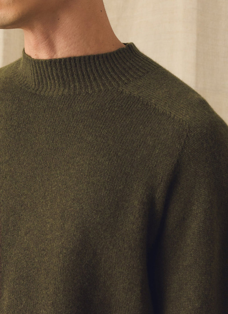 Wool Cashmere High Neck Sweater | Dark Olive