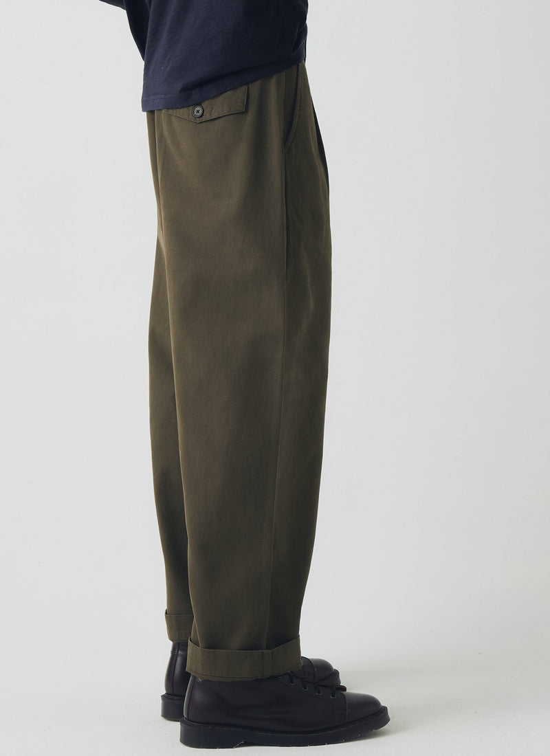 Bill Cotton Canvas Wide Leg Trousers | Dark Olive