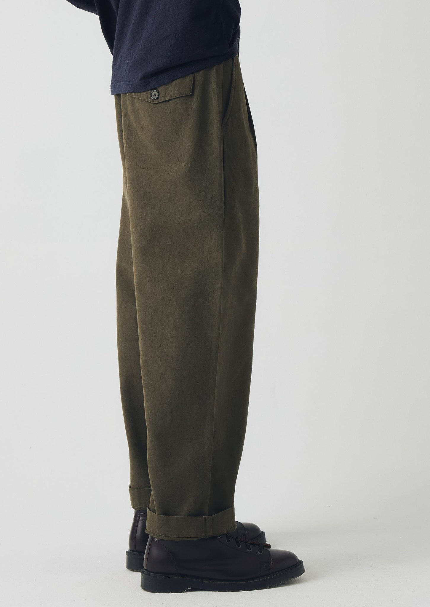 Bill Cotton Canvas Wide Leg Trousers | Dark Olive