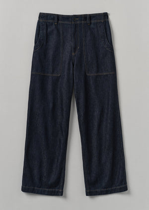 Cotton Hemp Denim Cargo Trousers | Indigo